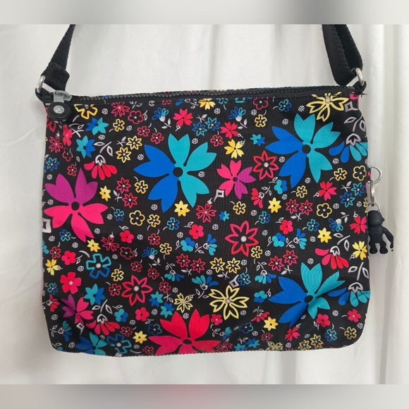 Kipling Floral Crossbody Bag Black Multicolor Floral With Monkey - Picture 2 of 8